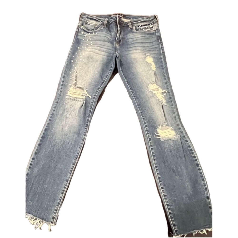 STS skinny jeans w decorative pearls on front